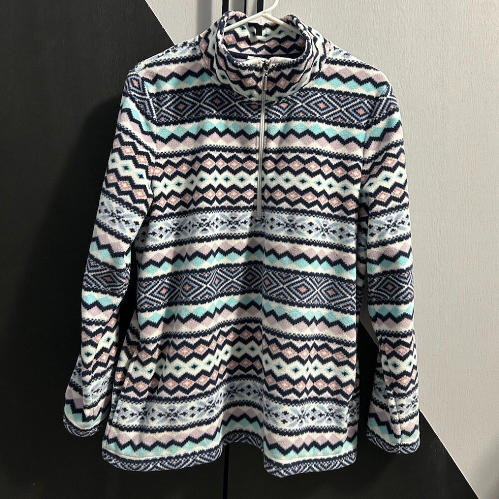 Denim&Co Aztec Print 1/4 Zip Fleece Pullover Women's Size M‎